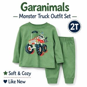 DONATED: Garanimals Monster Truck Outfit Set 2T Green Long Sleeve & Pants